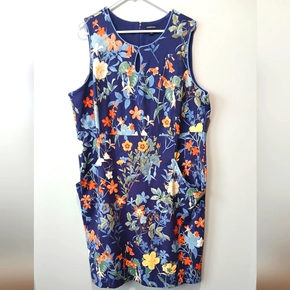 Land's End Floral Dress With Pockets Womens 22W Granola Girl Hiking Outdoors - Picture 1 of 8
